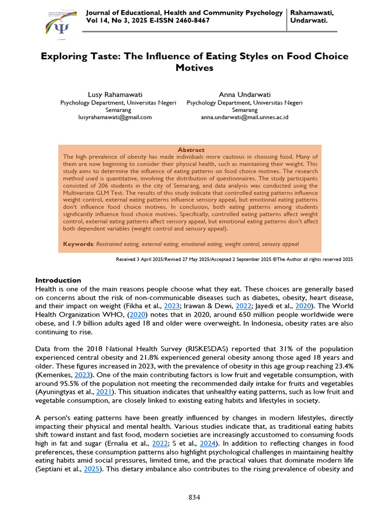 Eating Styles and Food Choice Motives | PDF | Eating | Eating Disorder