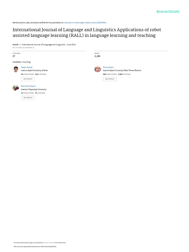 Applications of Robot Assisted Language Learning (RALL) in Language ...