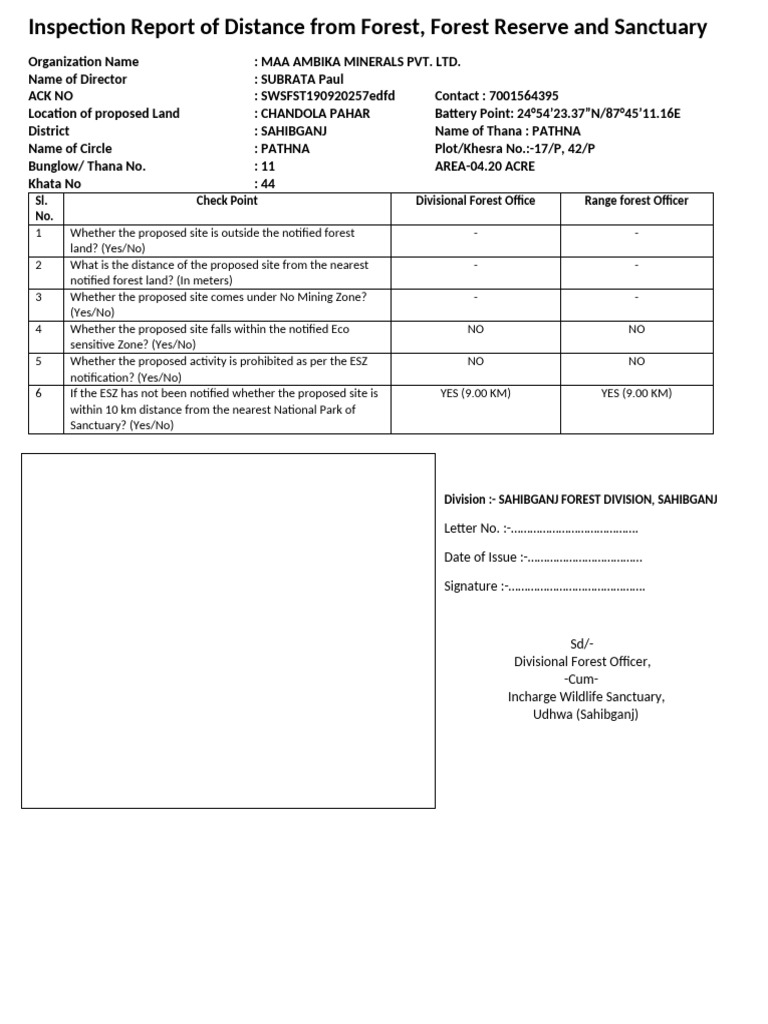 Inspection Report of Distance From Forest | PDF