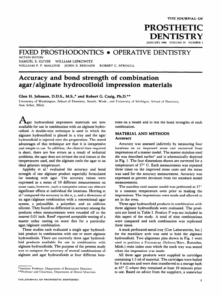 Accuracy of Agar/Alginate Impressions | PDF | Dentistry Branches