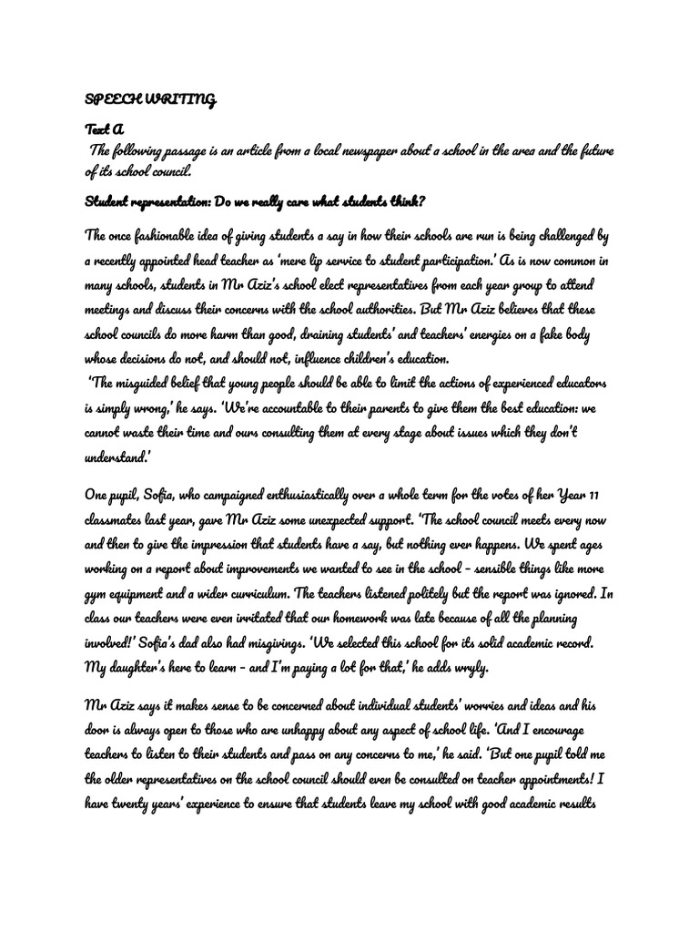SPEECH WRITING | PDF | Adolescence | Teachers