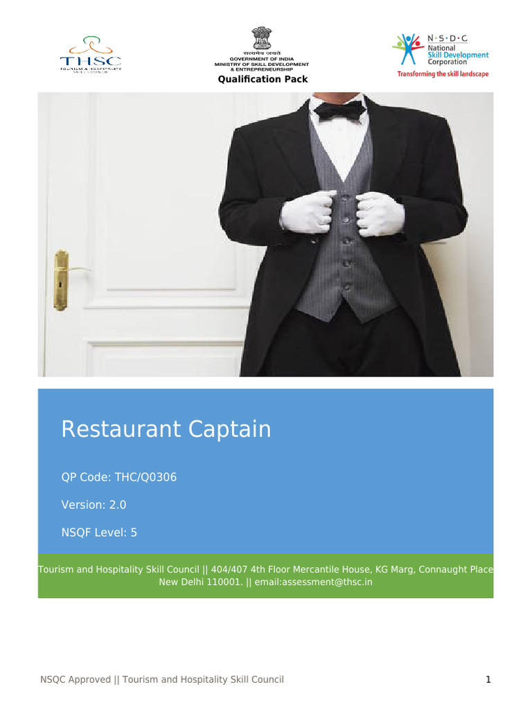 Restaurant Captain Qualification Pack | PDF | Personal Protective ...