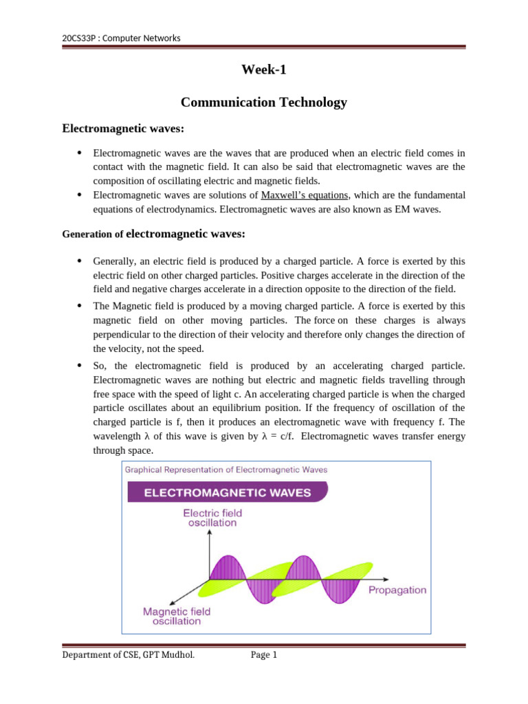 CN Week-1 Electromagnetic Waves | PDF | Electromagnetic Radiation | Waves