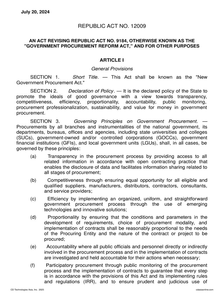 Republic Act No. 12009 - New Government Procurement Act (NGPRA) | PDF ...