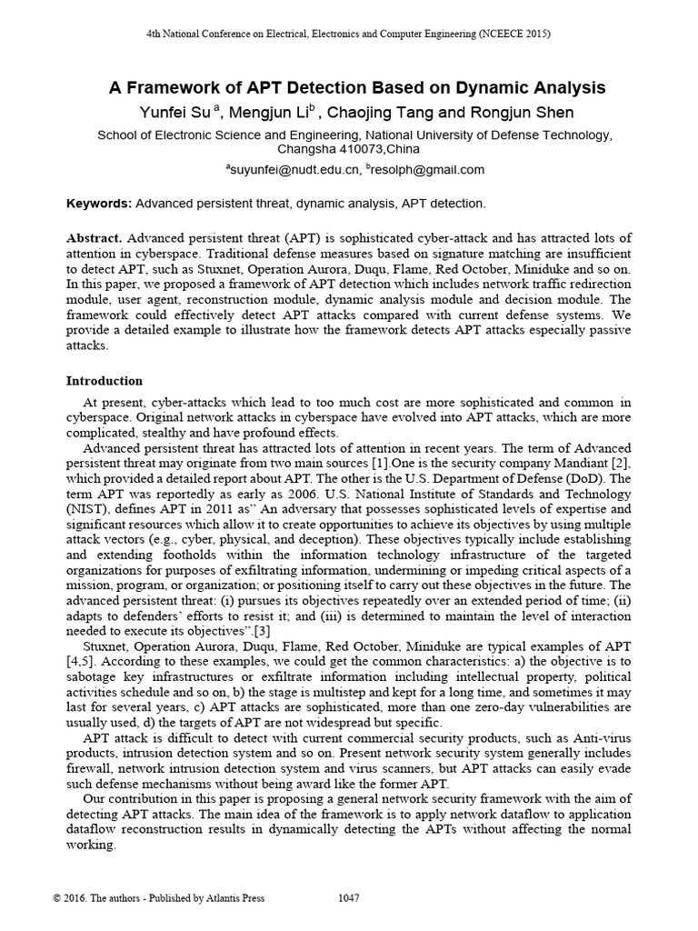 APT Detection Framework via Dynamic Analysis | PDF | Malware | Computer ...