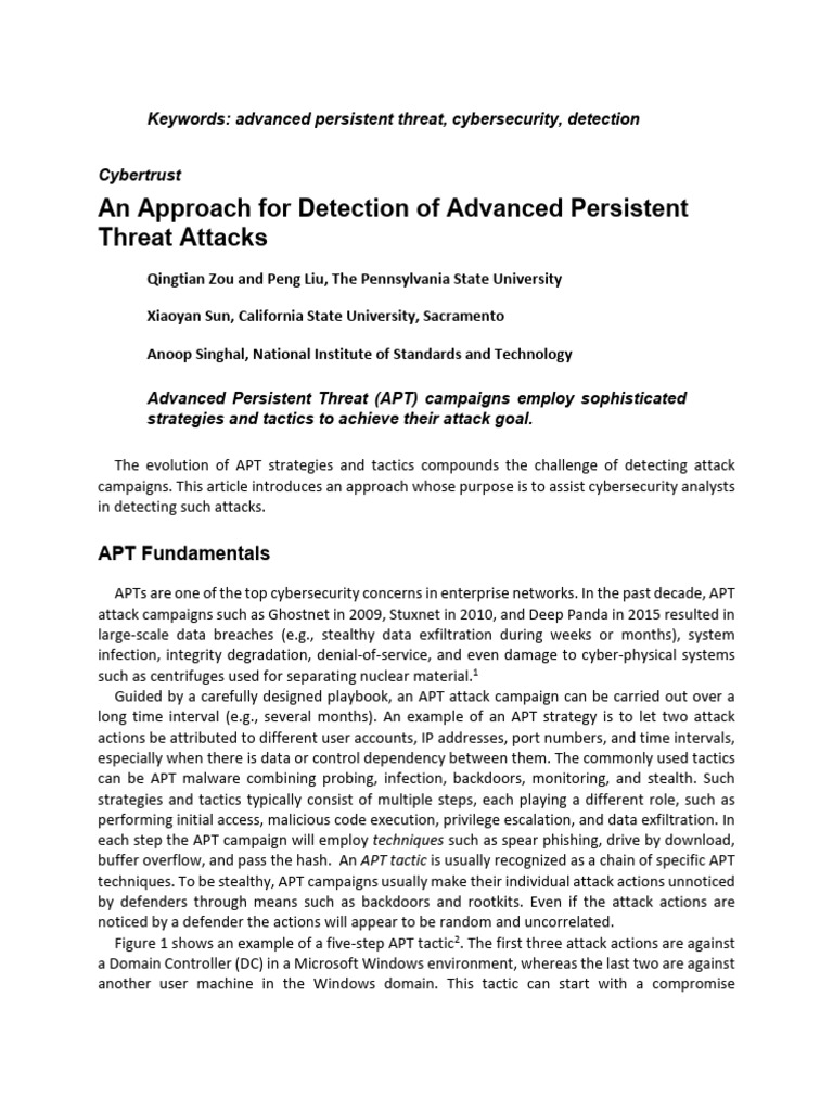 An Approach For Detection of Advanced Persistent | PDF | Malware | Parsing