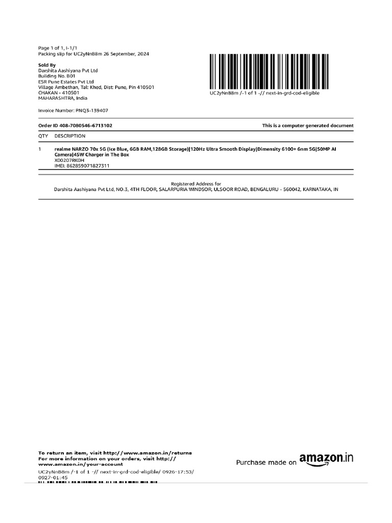 Invoice Narzo | PDF