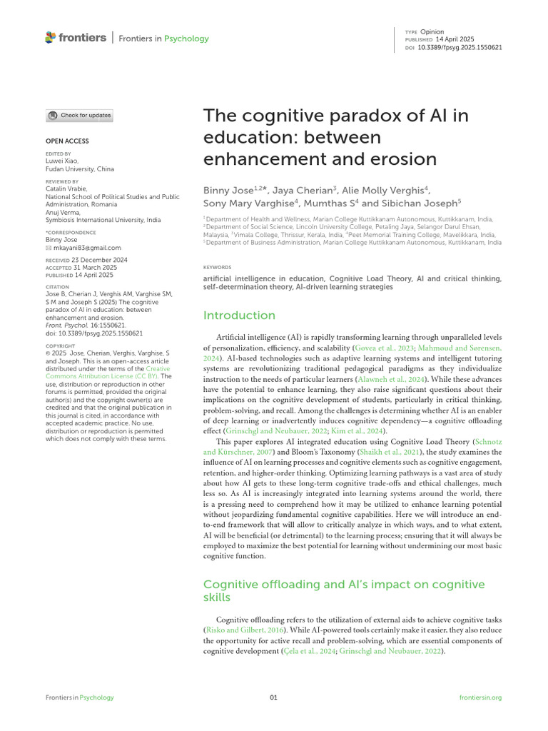 Cognitive Paradox of AI in Education | PDF | Intelligence (AI ...