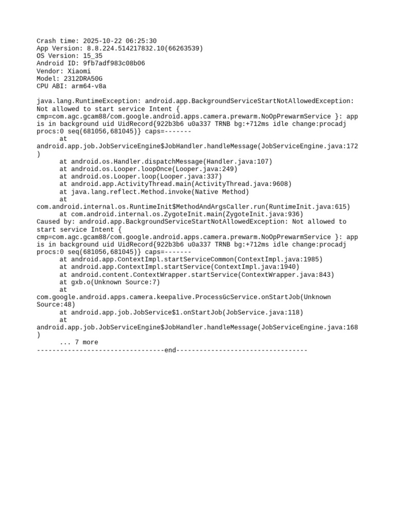 Android Crash Report: Background Service Error | PDF