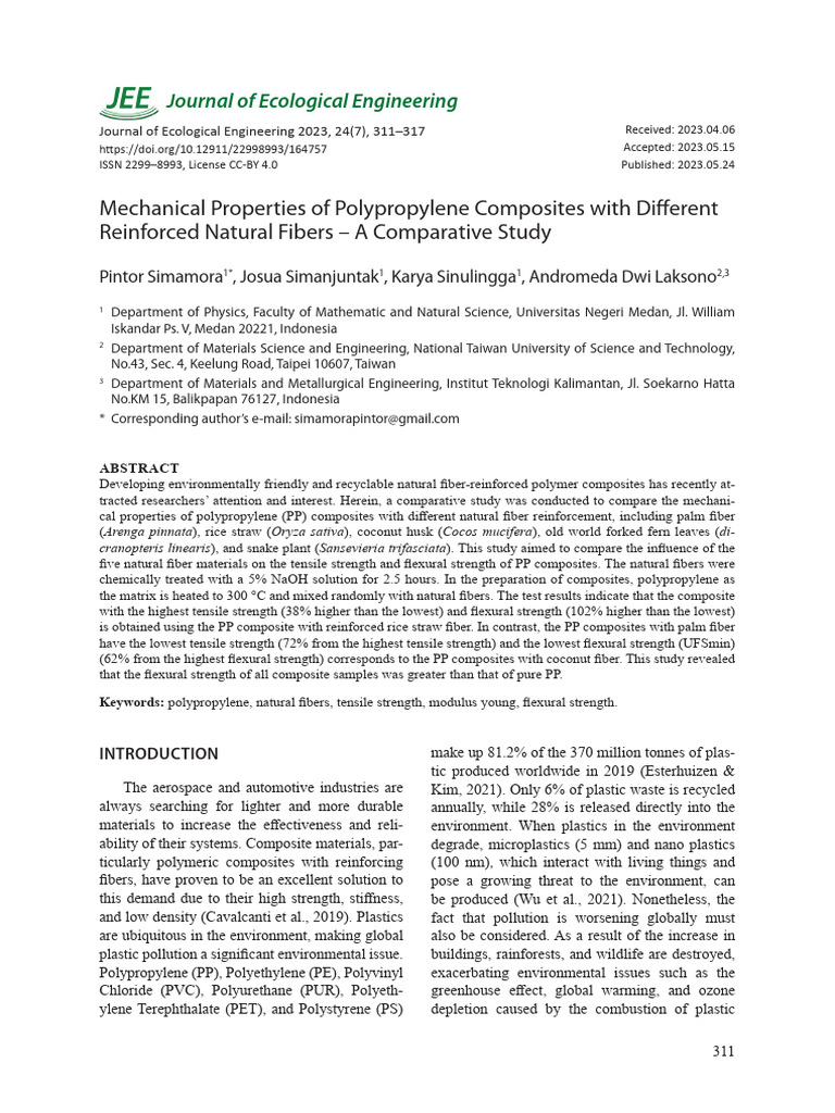 Mechanical Properties of PP Composites | PDF | Composite Material | Plastic