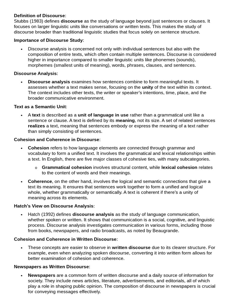 Discourse Analysis in Linguistics | PDF | Semantics | Linguistics