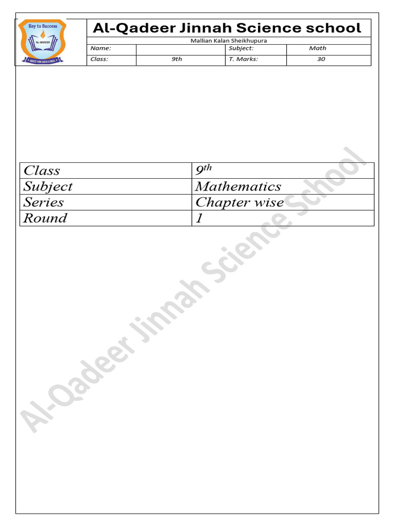 9th Grade Math Test Papers | PDF | Numbers | Theorem