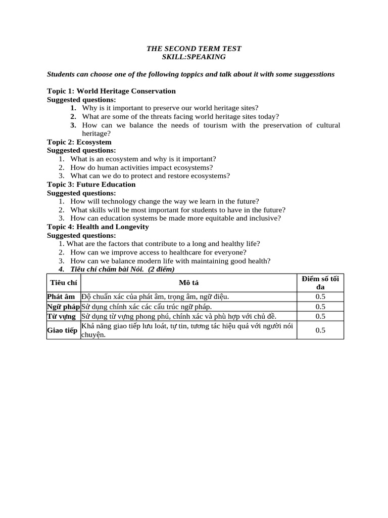 E11 - Speaking, The Second Term Test | PDF