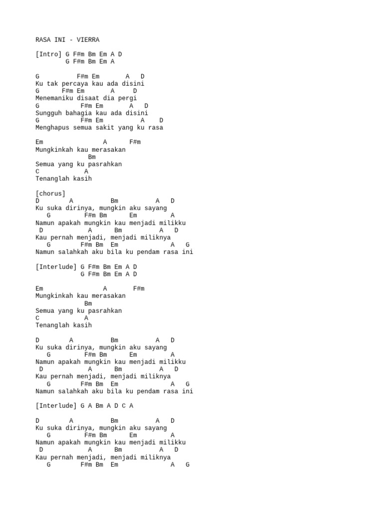 Chord Rasa Ini Vierra | PDF
