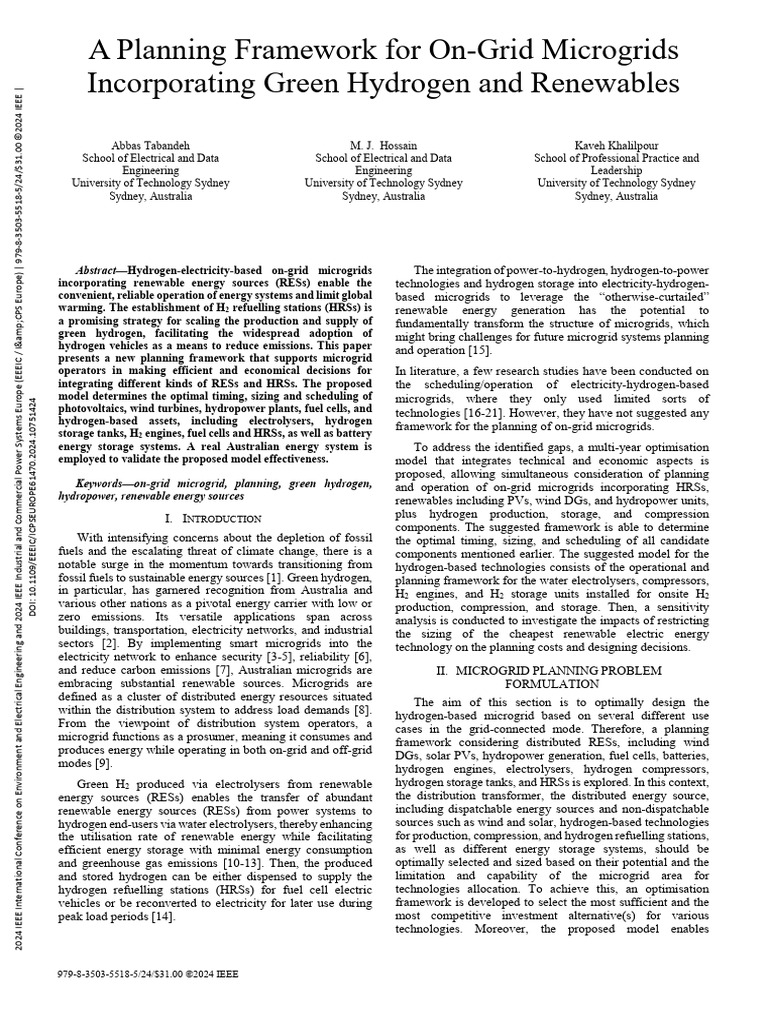On-Grid Microgrid Planning with Green Hydrogen | PDF | Distributed ...