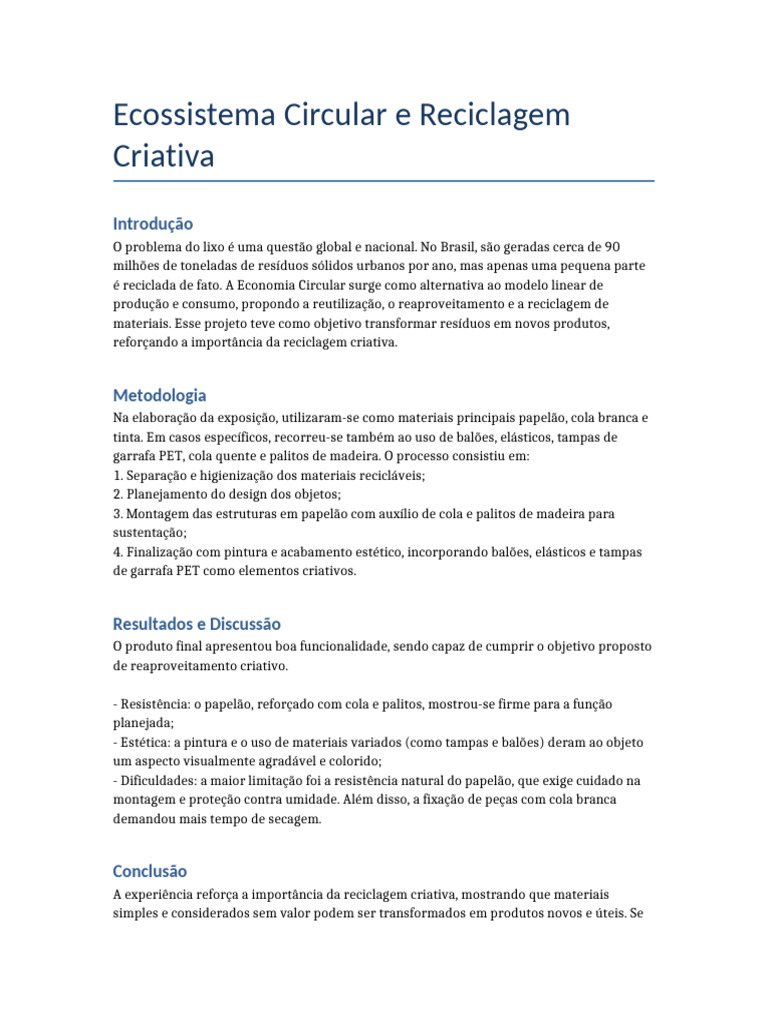 Reciclagem Criativa e Economia Circular | PDF | Desperdício | Reciclagem