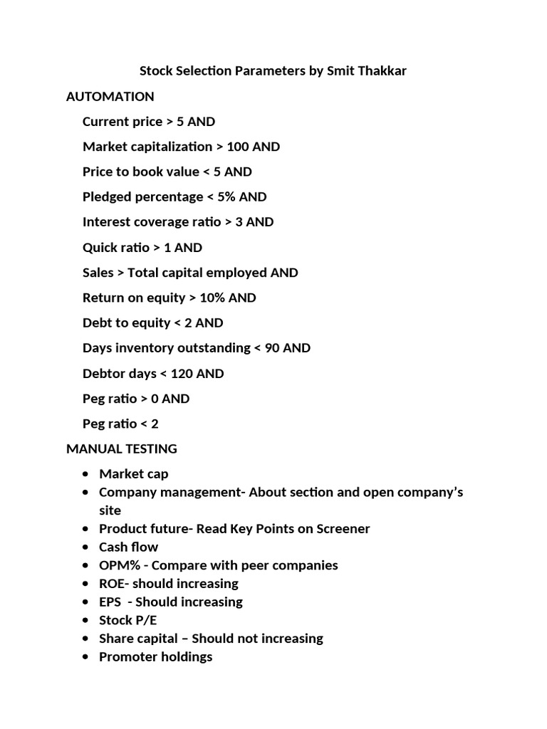 Stock Selection Criteria Overview | PDF