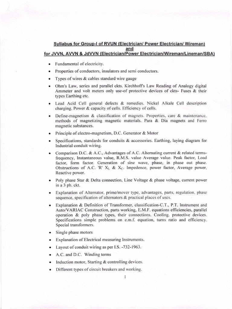 RVUN Electrician Course Syllabus Overview | PDF | Alternating Current ...