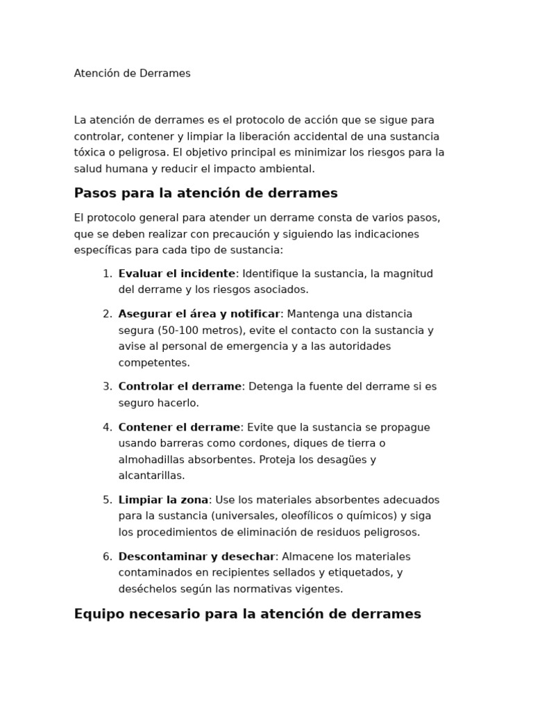 Protocolo para Atención de Derrames | PDF | Residuos peligrosos ...