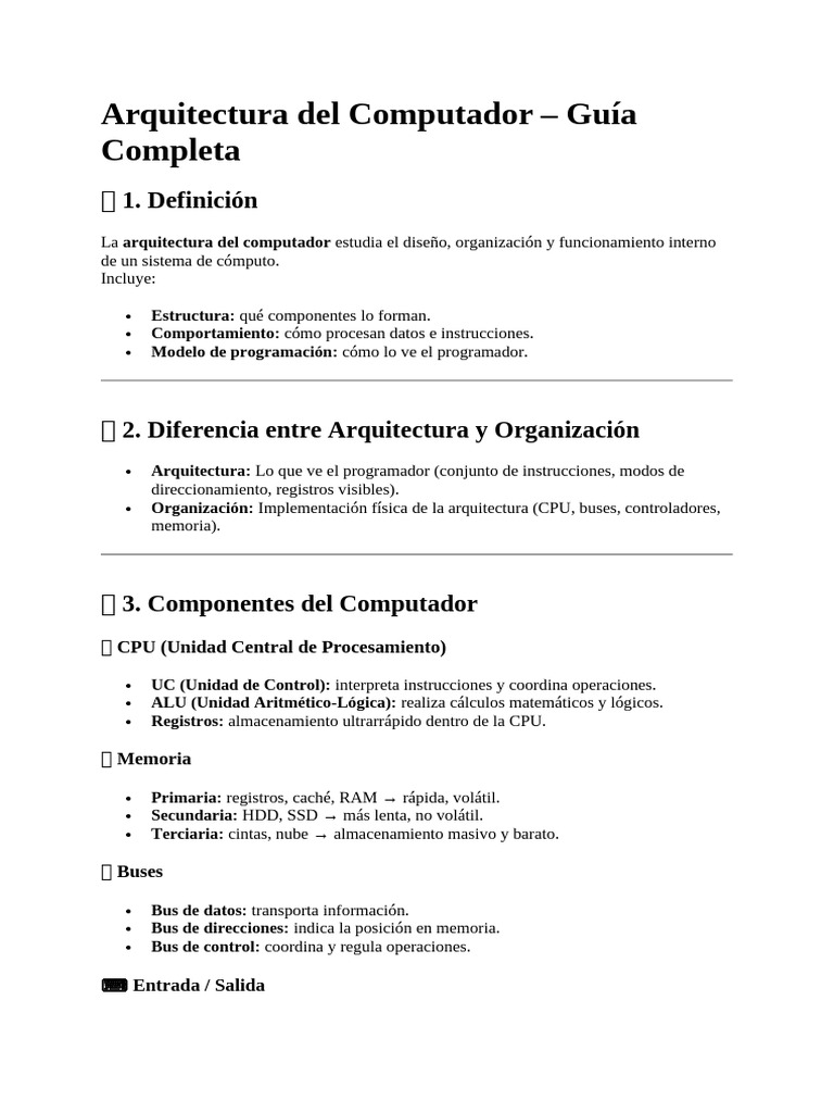 Guía Completa de Arquitectura del Computador | PDF | Almacenamiento de ...