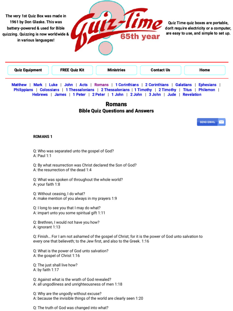 Romans Bible Quiz Questions &amp; Answers | PDF | Epistle To The Romans | Paul The Apostle