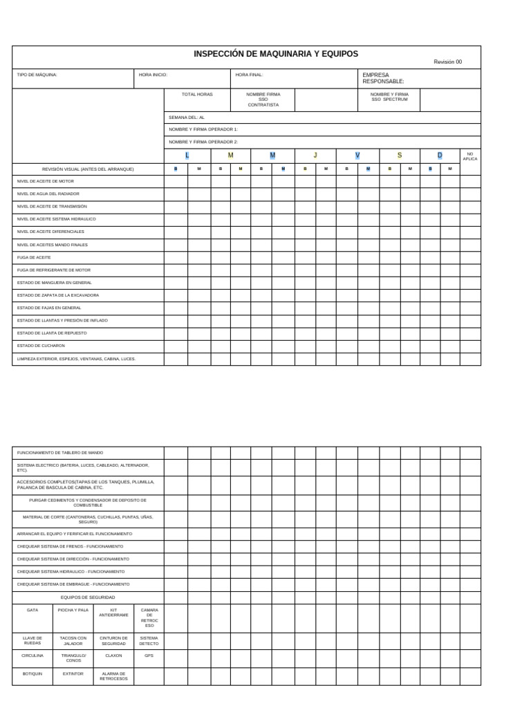 Check List 360 de Equipos y Excavadora | PDF | Tecnología de vehículos ...