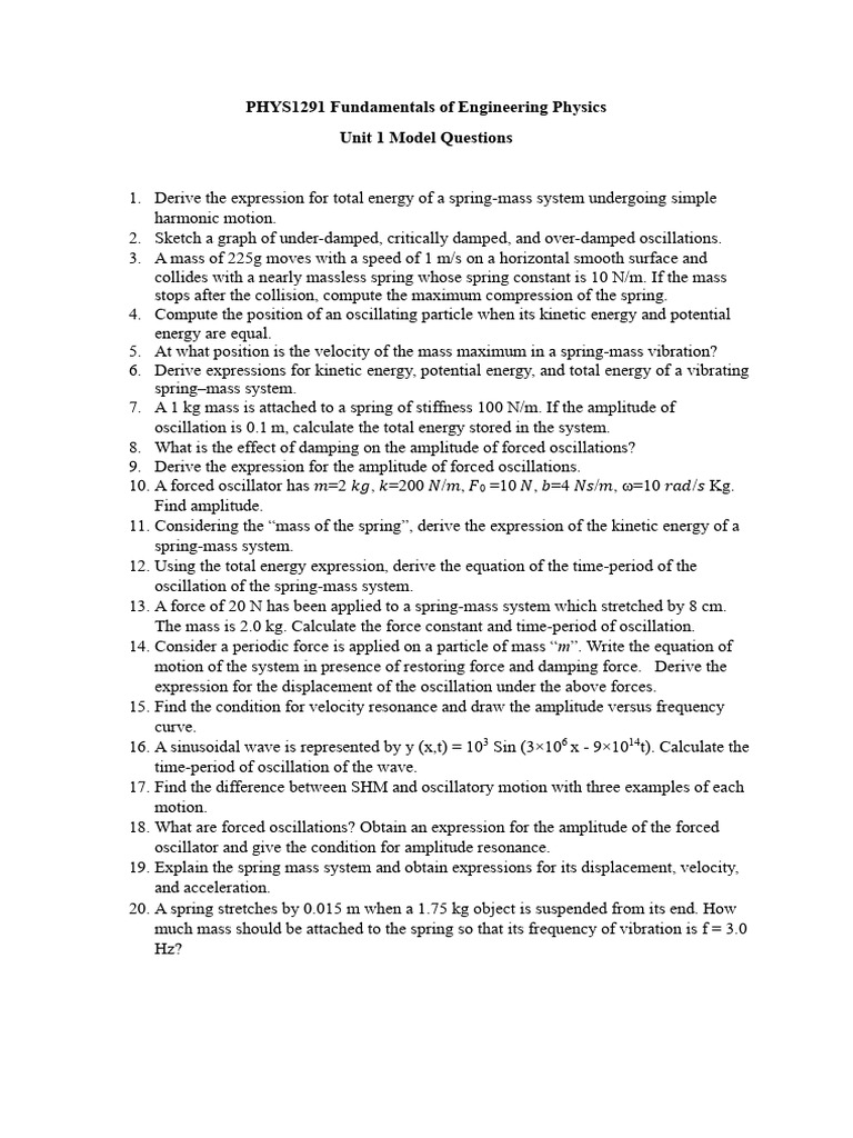 Engineering Physics Model Questions | PDF | Oscillation | Physical ...