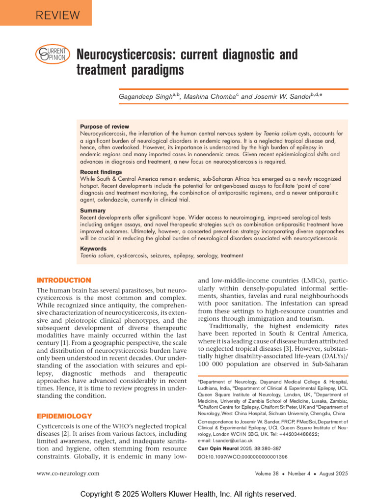 Neurocysticercosis - Current Diagnostic and Treatment Paradigms | PDF ...