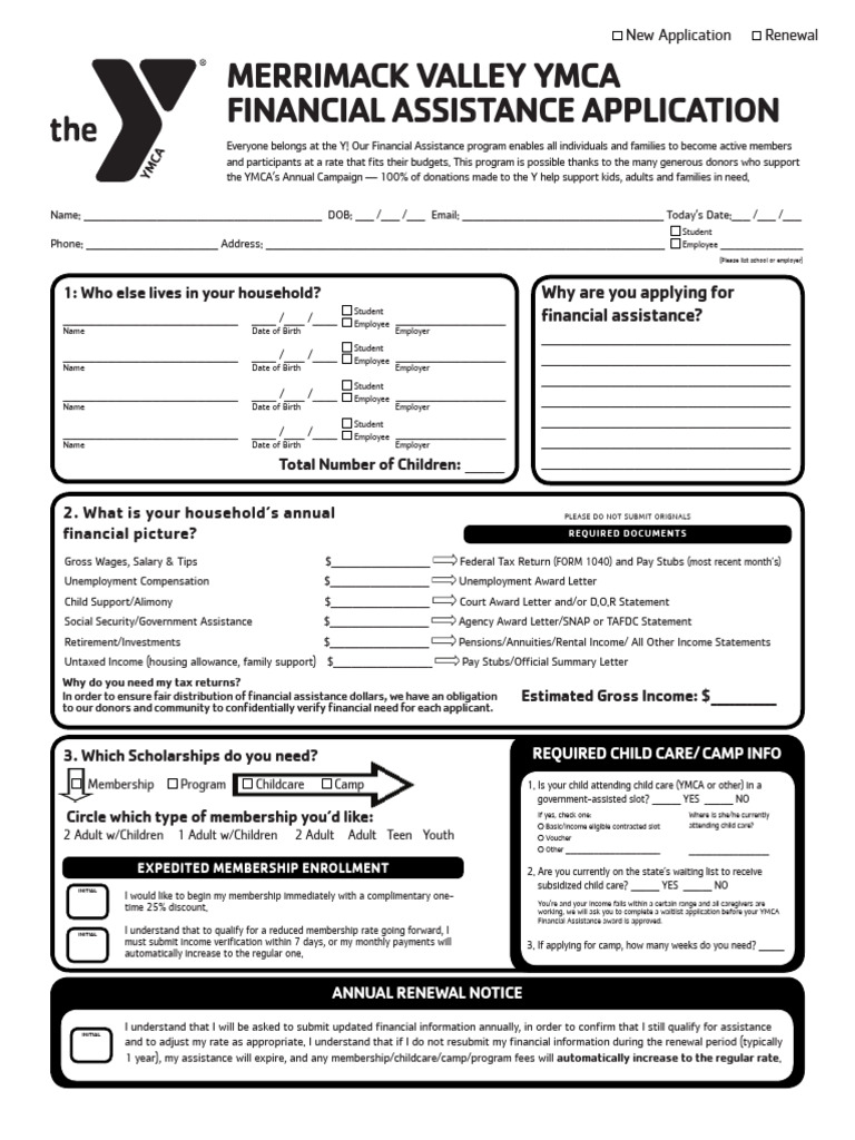 Merrimack Valley YMCA Financial Aid Form | PDF | Child Care | Employment