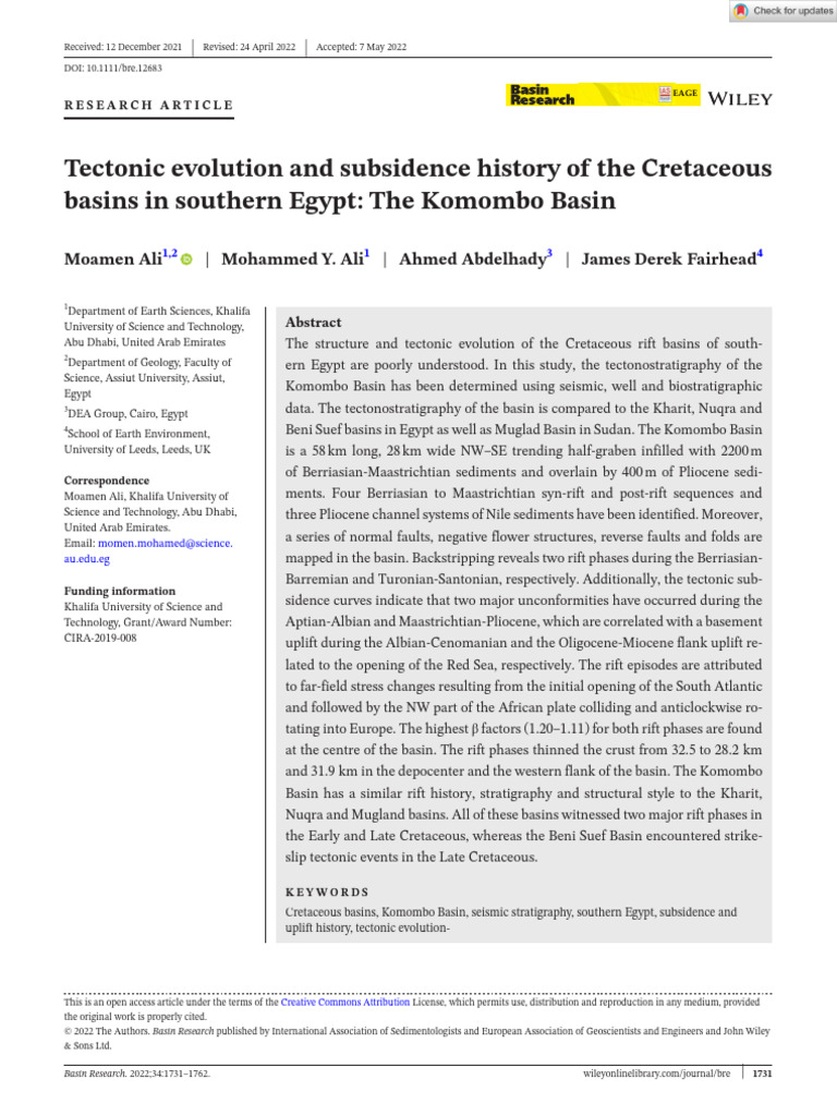 Basin Research - 2022 - Ali - Tectonic Evolution and Subsidence History ...