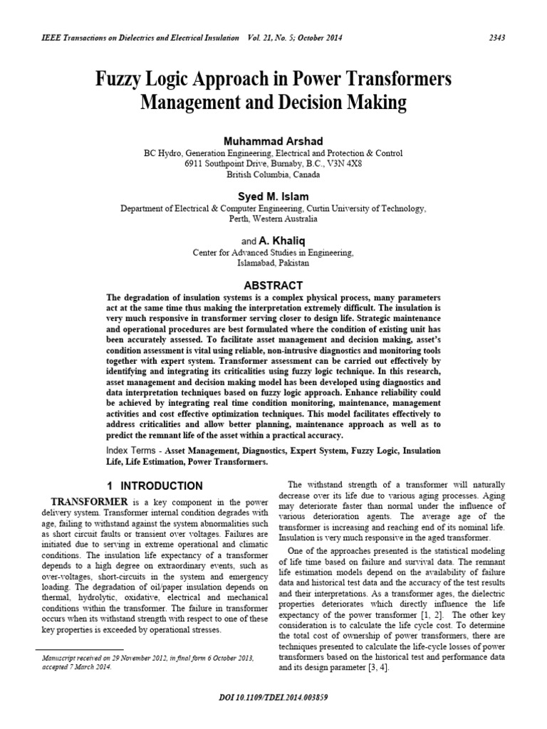 Fuzzy Logic in Transformer Management | PDF | Transformer | Fuzzy Logic