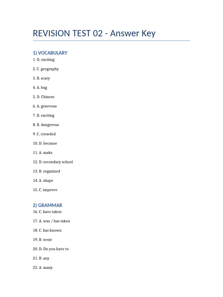 Revision Test 02 Answer Key | PDF