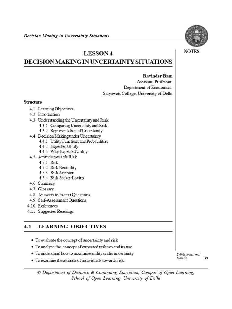 Decision Making Under Uncertainty | PDF | Risk | Uncertainty