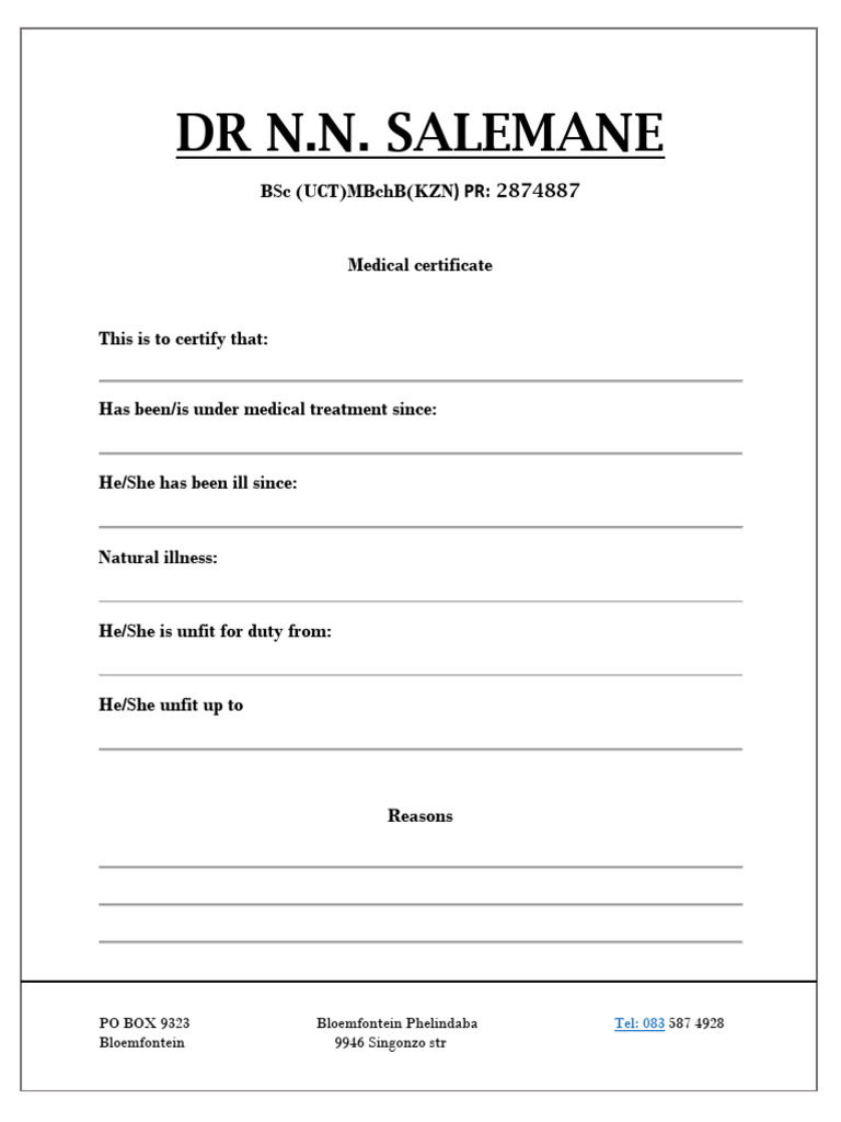 DR N.N Salemane Sick Note1 | PDF
