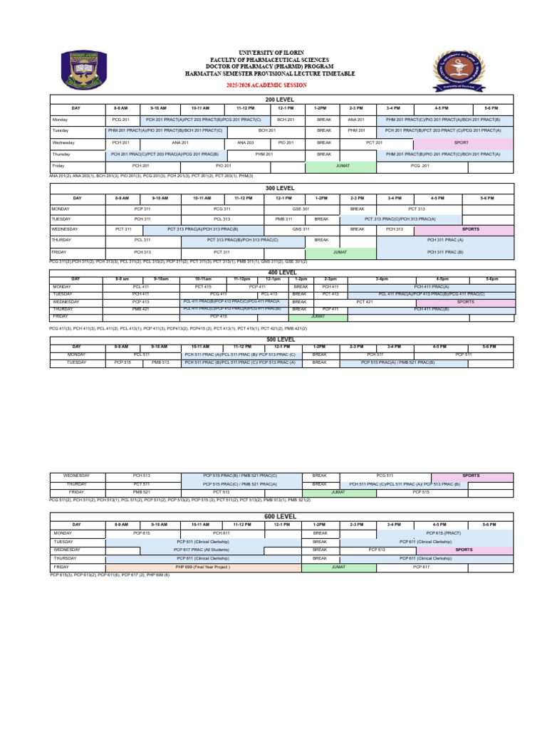 FPHS Lecture Time Table - H - 25 - 26 - 231025 - Finalv2 | PDF ...