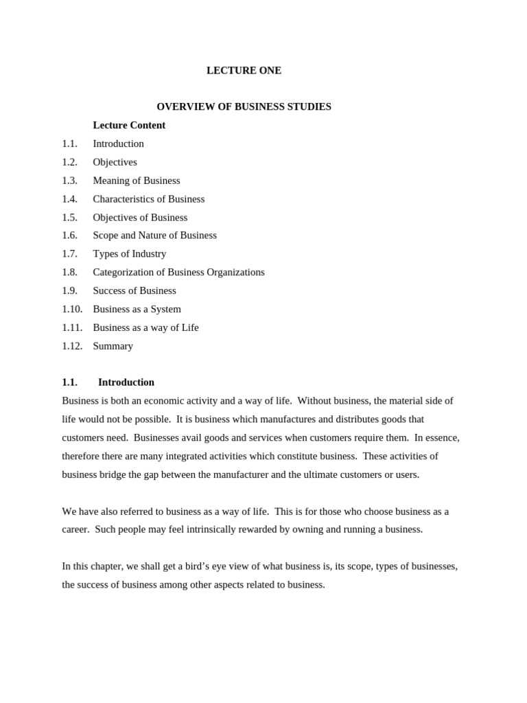 Business Studies: Overview and Types | PDF | System | Goods