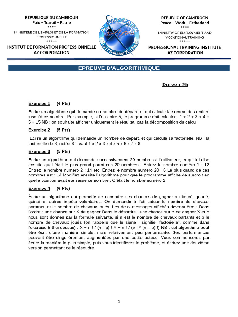 Exercices d'algorithmique pour débutants | PDF | Informatique ...