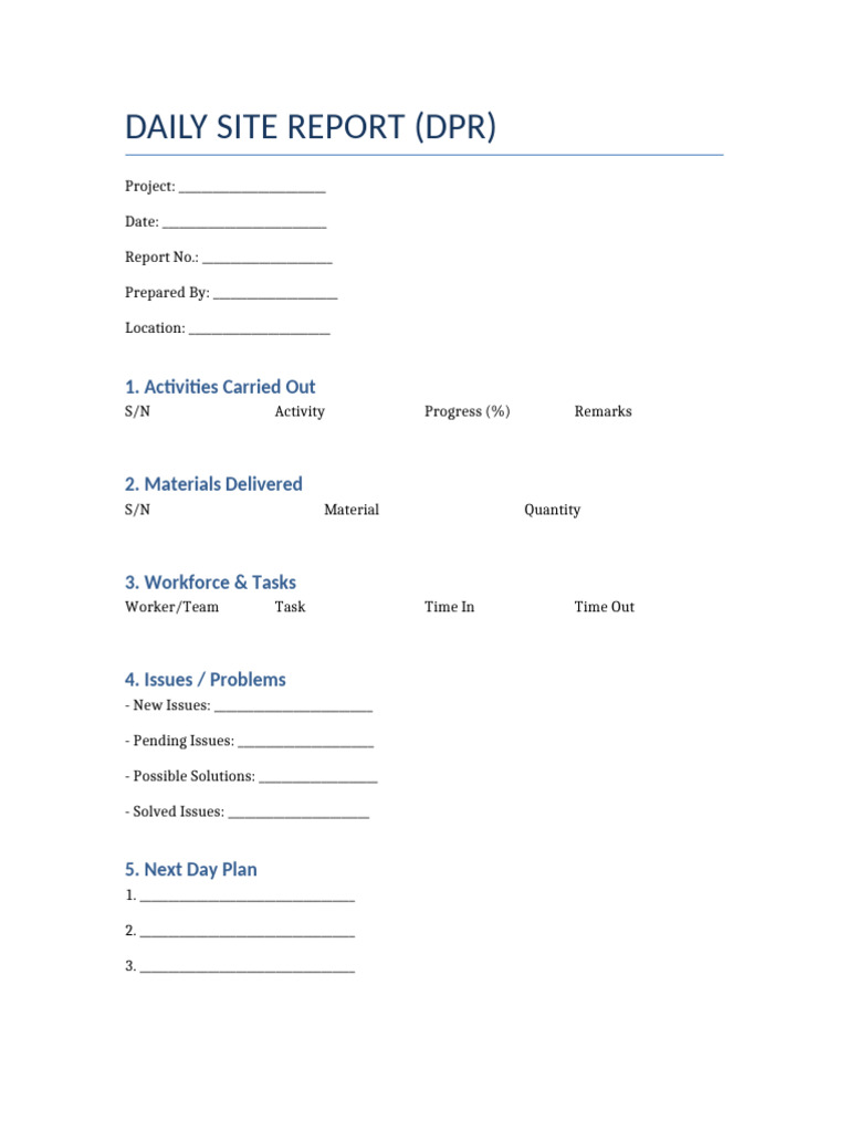 Daily Site Report Template | PDF
