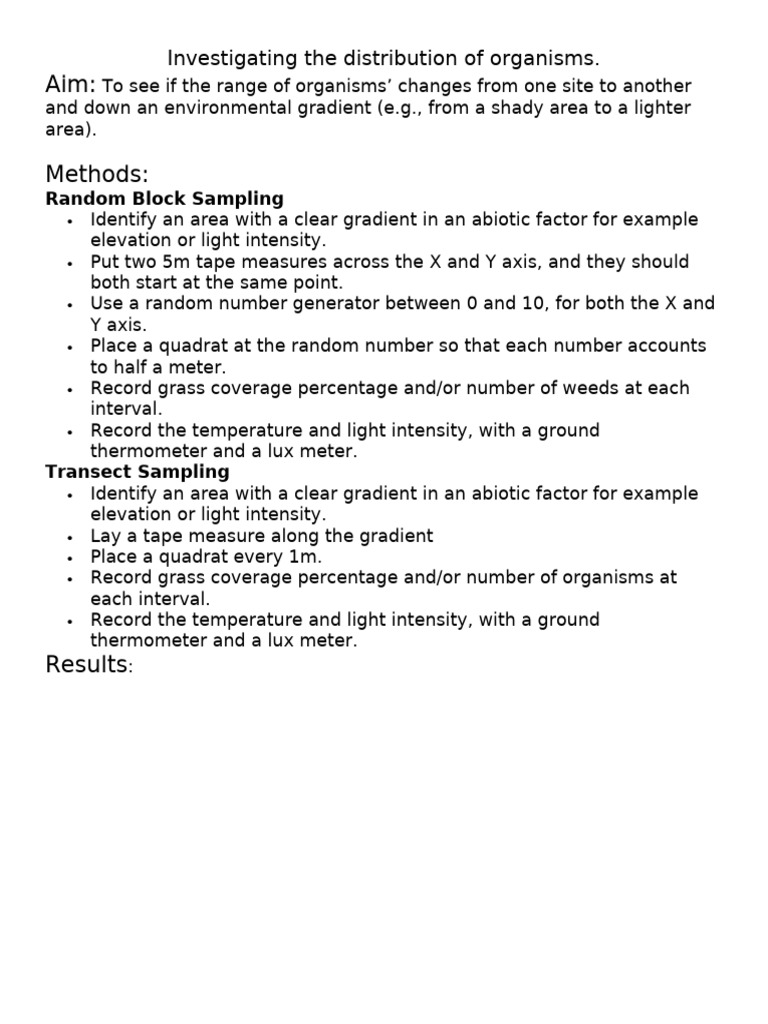 Organism Distribution Study Methods | PDF | Sampling (Statistics ...