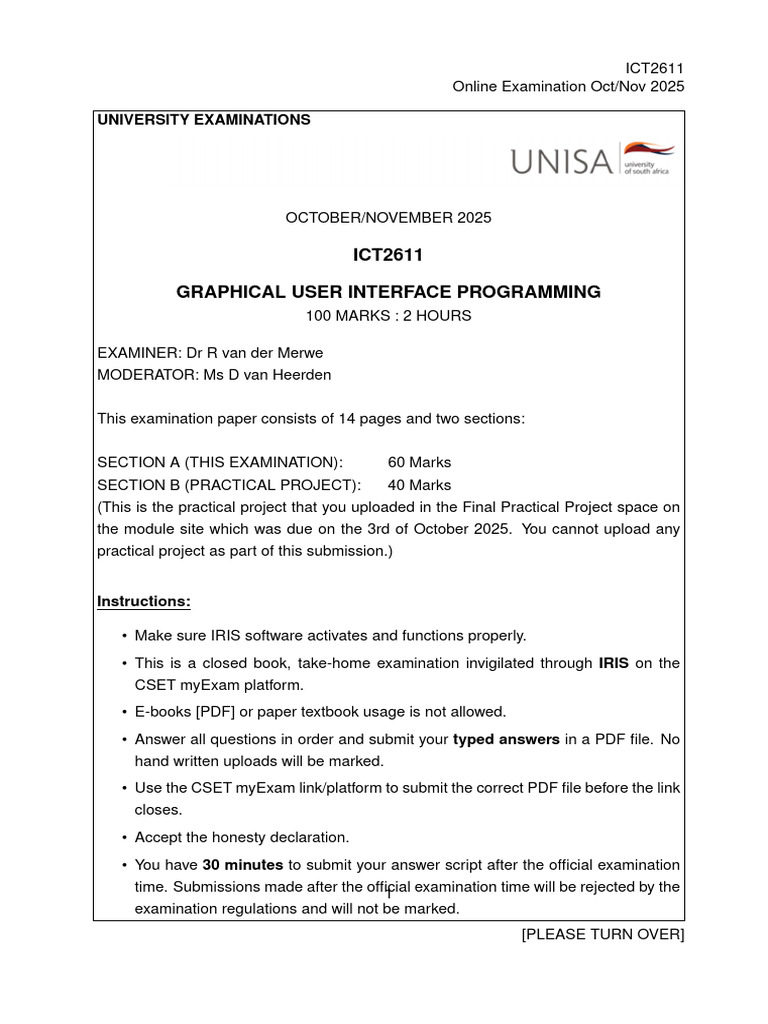 ICT2611 GUI Programming Exam Guide | PDF | C Sharp (Programming ...