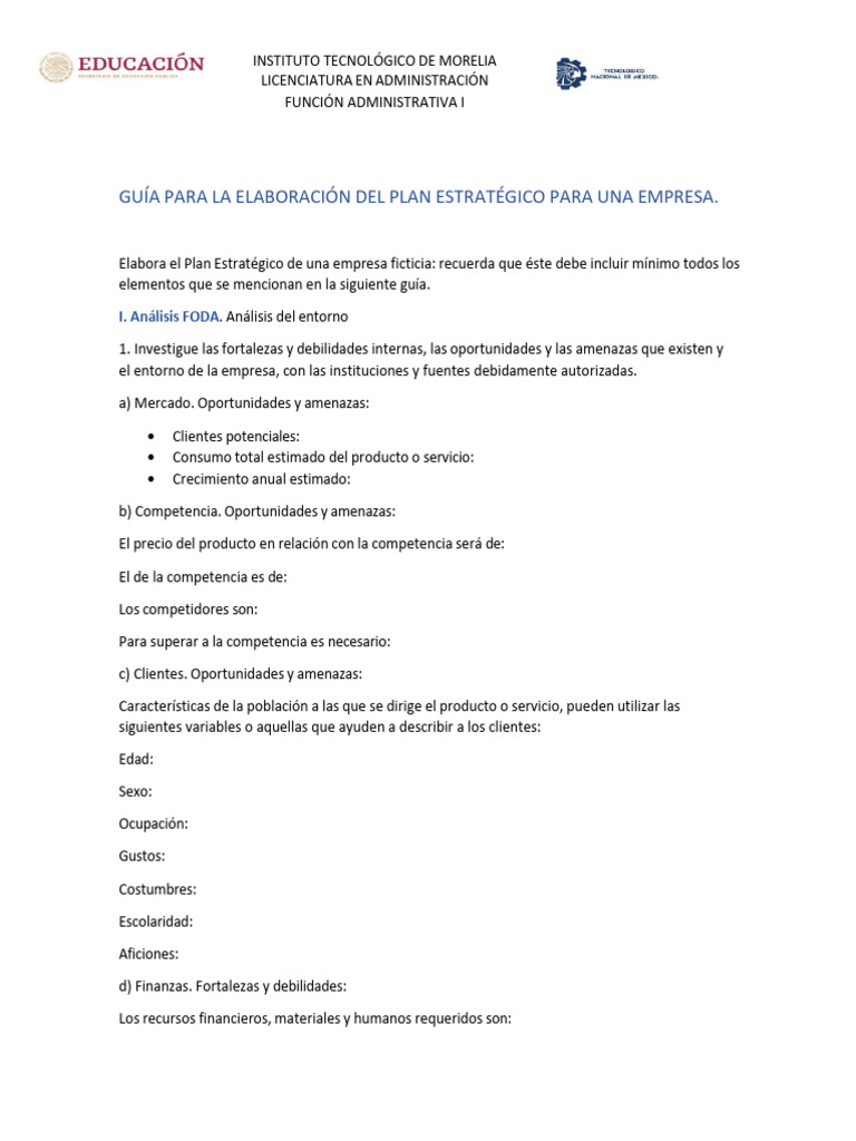 Guía para Plan Estratégico Empresarial | PDF | Business | Planificación ...