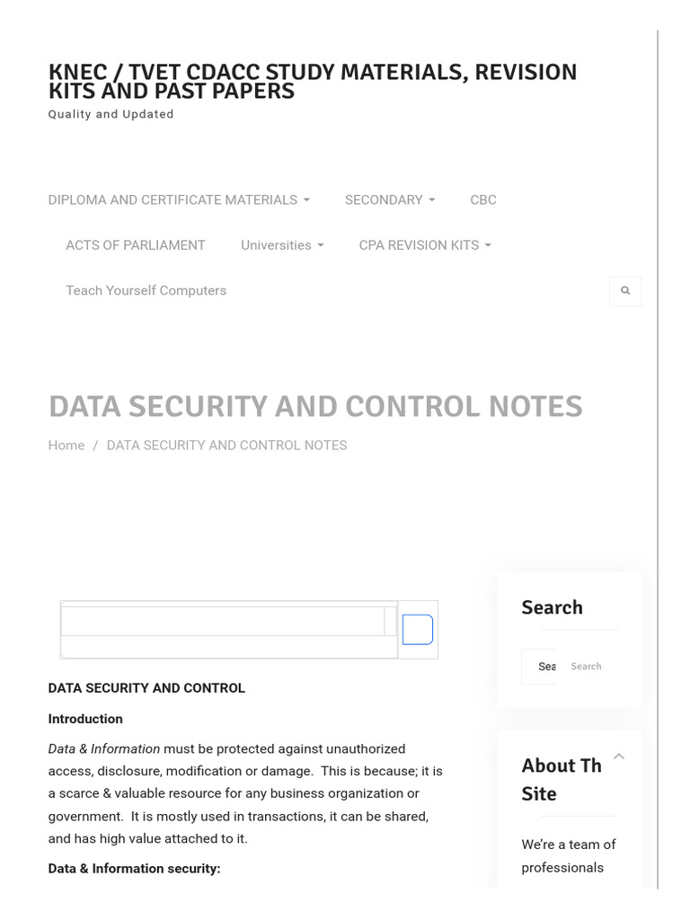 Data Security and Control Notes - Knec - Tvet Cdacc Study Materi | PDF ...