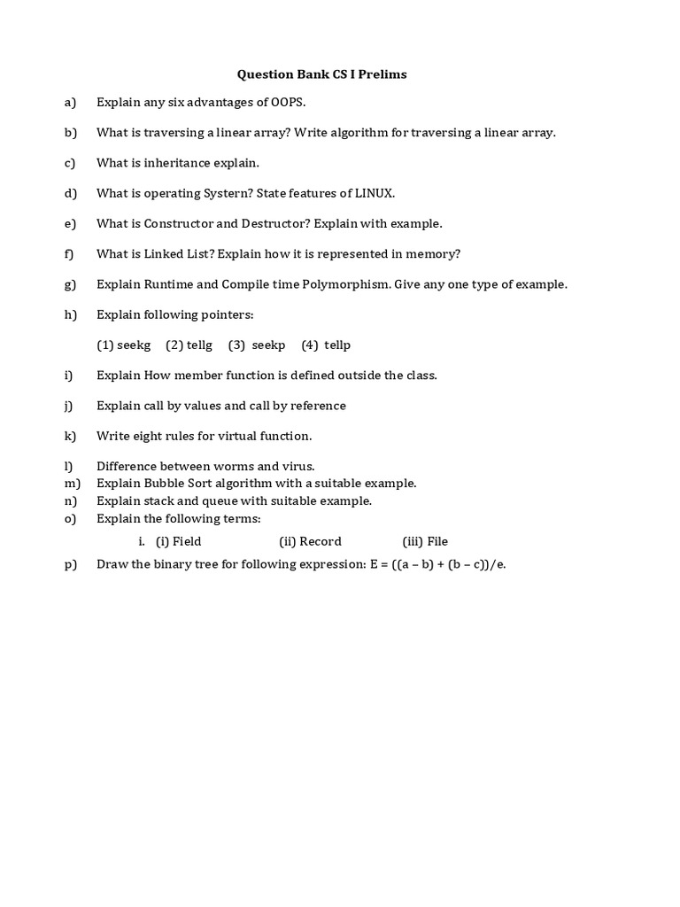 CS I Prelims Question Bank Guide | PDF