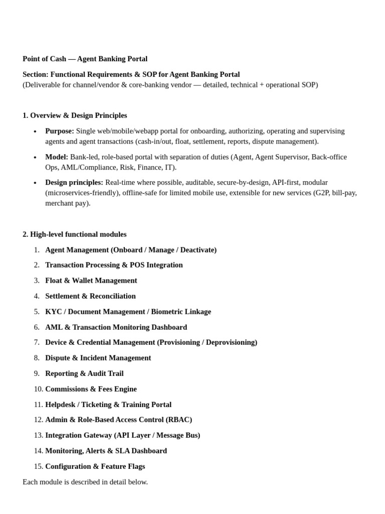 Agent Banking Portal Functional Requirements | PDF | Point Of Sale ...