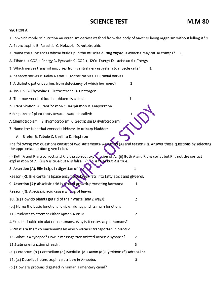 Science Test Questions and Answers | PDF | Lymph | Solubility
