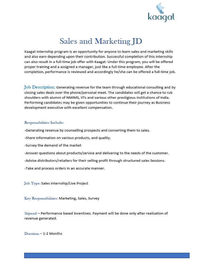 Sales and Marketing Internship Opportunity | PDF