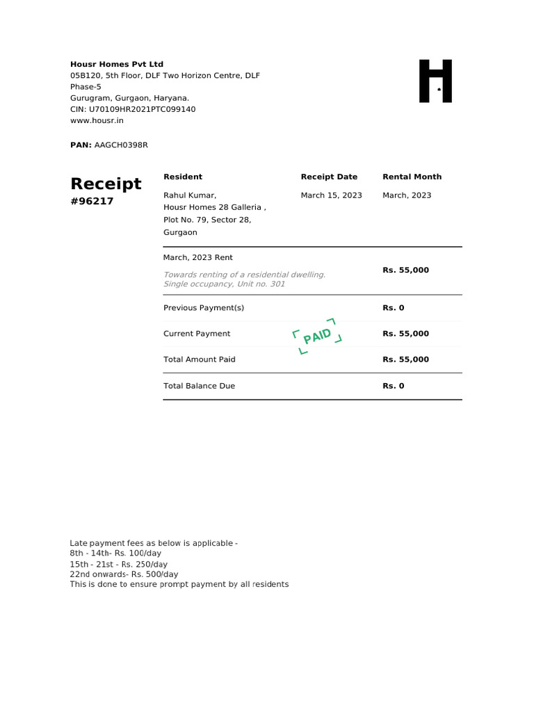 HousrReceipt-96217 Rahul Kumar March 2023 | PDF