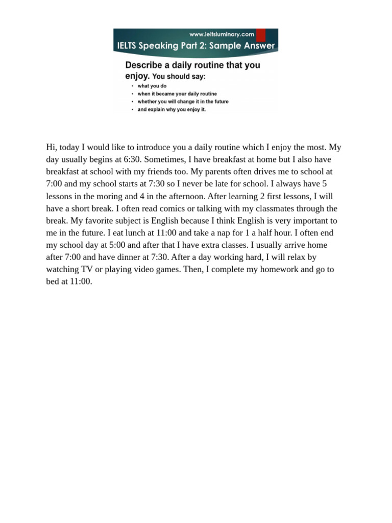 My Daily School Routine Explained | PDF
