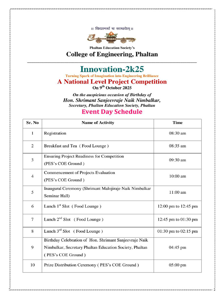 Event Day Schedule Innovation 2k25 | PDF