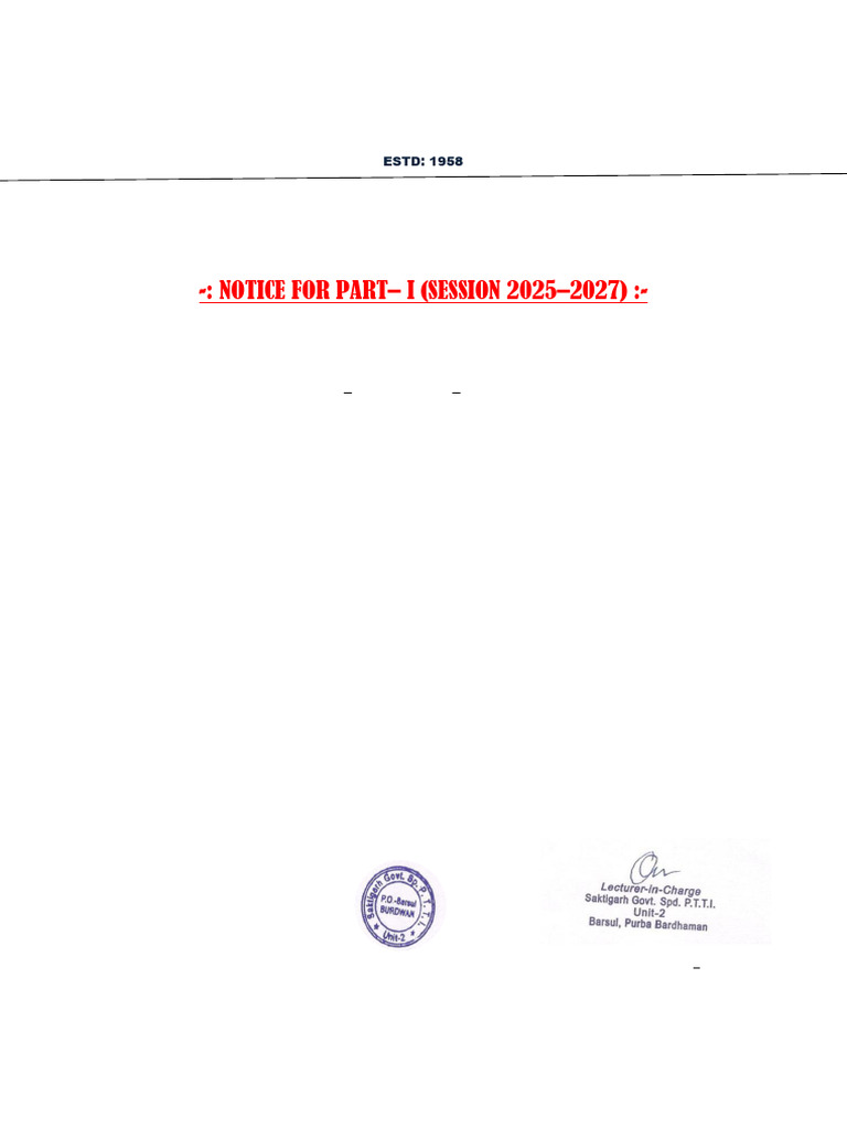 Attendance Notice for Part-I Students | PDF